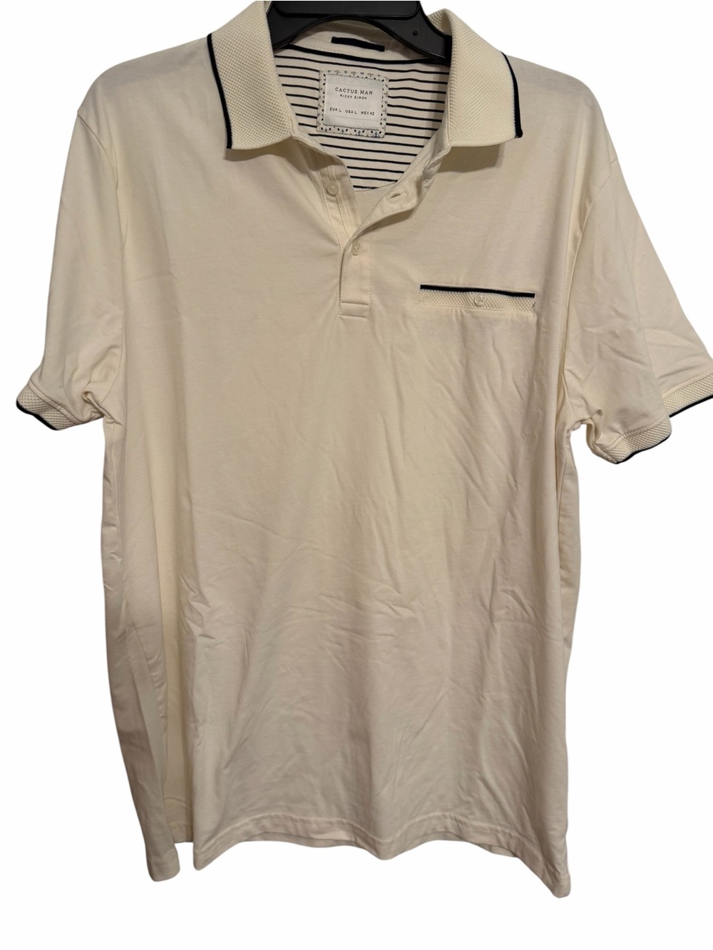 Cactus Cream Polo with Black Contrast Trim